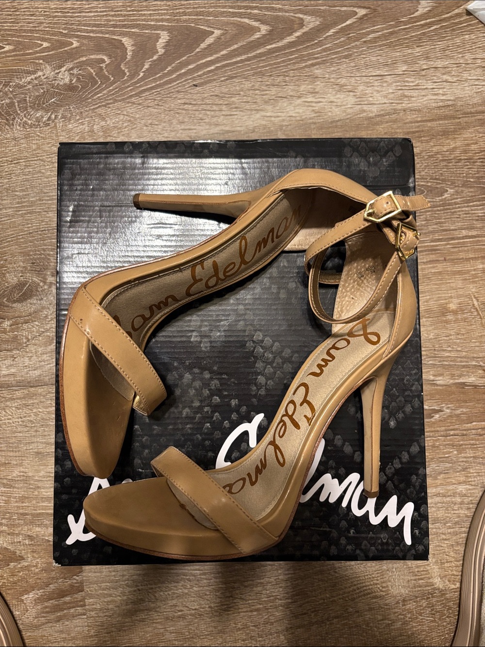 Sam Edelman Beige/Nude Ankle-Strap Stiletto Heels - Picture 3 of 6